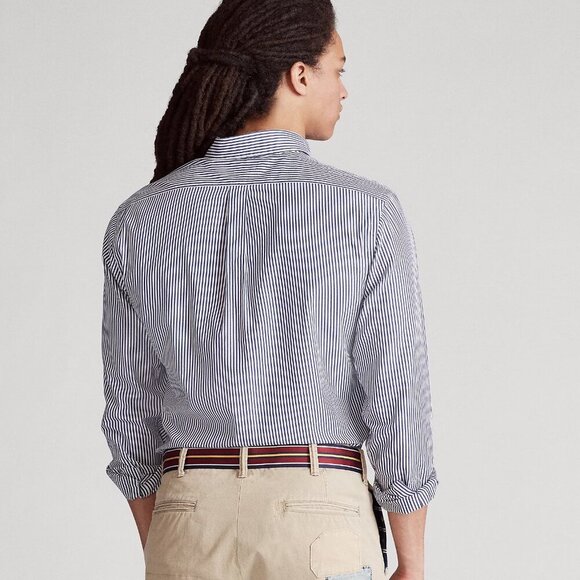 Ralph Lauren Blue Label Slim Fit Navy White Striped Poplin Button Down Shirt - Picture 4 of 11
